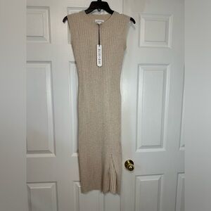 Olive + Oak knit dress, sleeveless, form fitting, slit, cream color, Med…